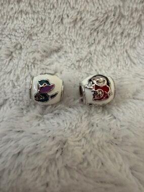 White Enamel Bead Charms with Colorful Accents